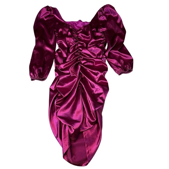 Womens Pink Lily Metallic Pink Ruched Mini Dress Long Sleeve Polyester 2XL - Picture 3 of 5